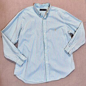 Ralph Lauren Aqua Turquoise White Striped Button Down Shirt Men’s 2XLT Tall
